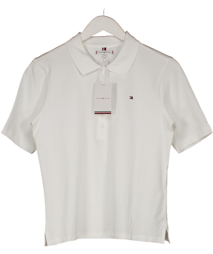 Tommy Hilfiger White Slim Fit Logo Polo Shirt UK S - Reliked
