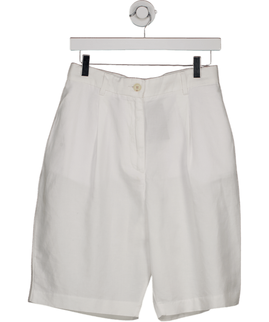 Tommy Hilfiger White Wide Leg Bermuda Shorts With Linen UK 6 - Reliked