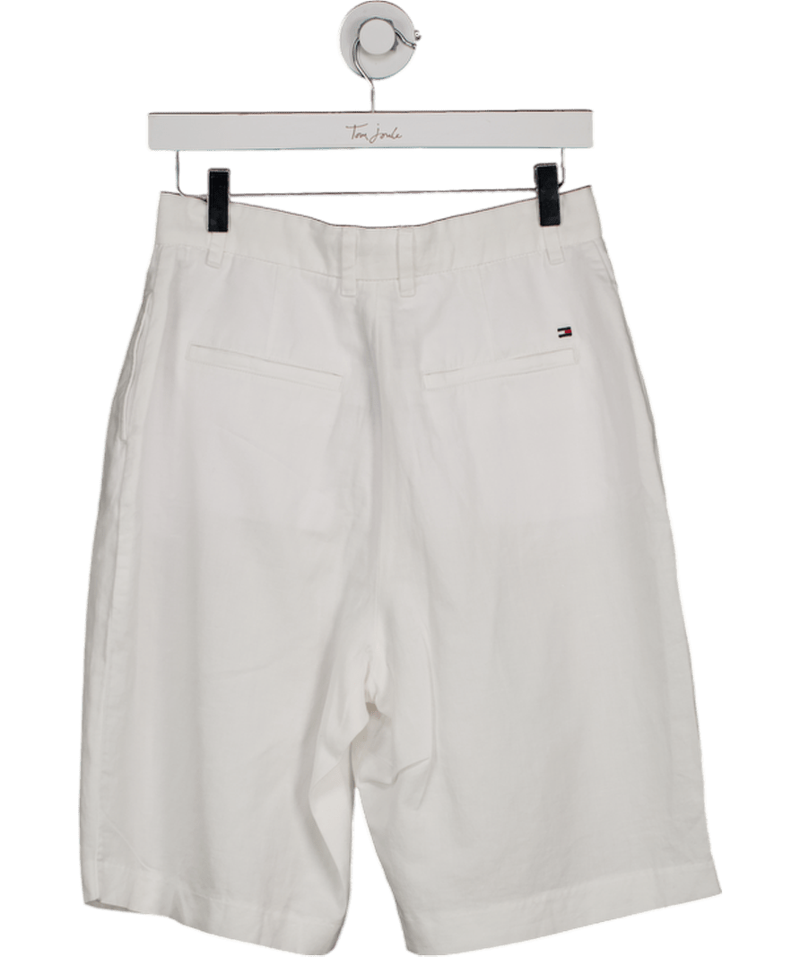 Tommy Hilfiger White Wide Leg Bermuda Shorts With Linen UK 6 - Reliked