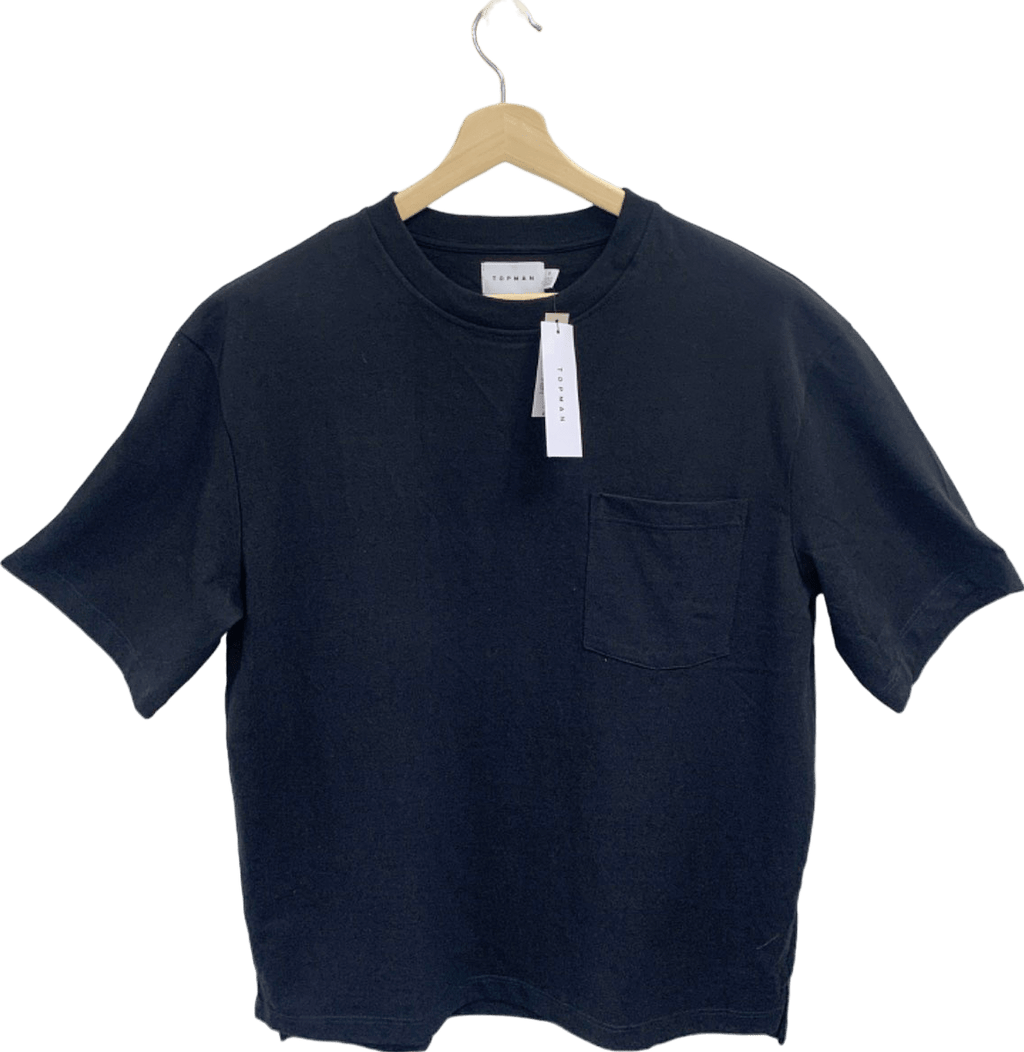 Topman Black Premium Quality Oversized Cotton T-Shirt with Pocket detail UK L - Reliked