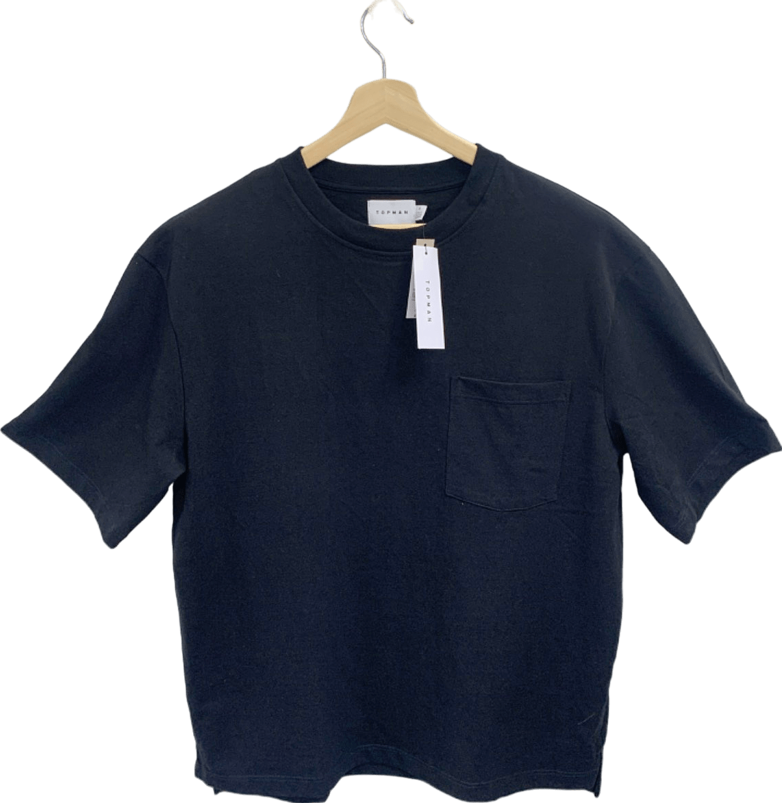 Topman Black Premium Quality Oversized Cotton T-Shirt with Pocket detail UK L - Reliked