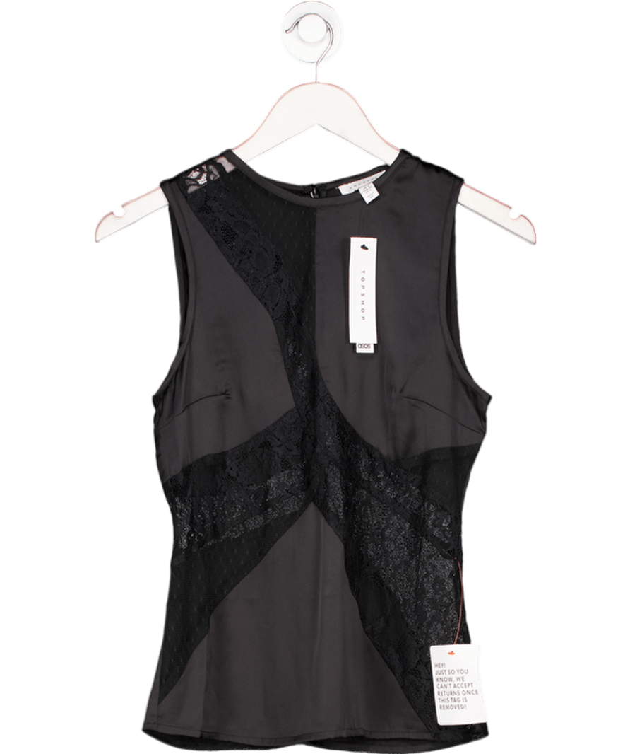 Topshop Black Lace Mix Sleevless Top UK 6 - Reliked