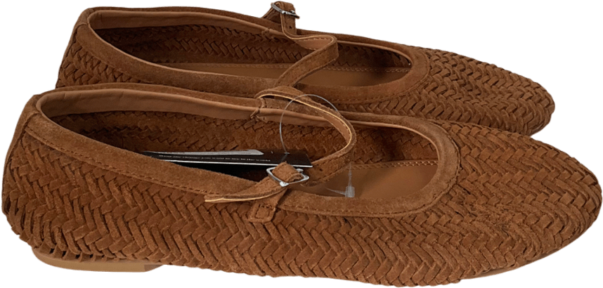 Topshop Brown Bonnie Woven Real Suede Mary Jane Ballet In Tan Suede UK 7 EU 40 👠 - Reliked