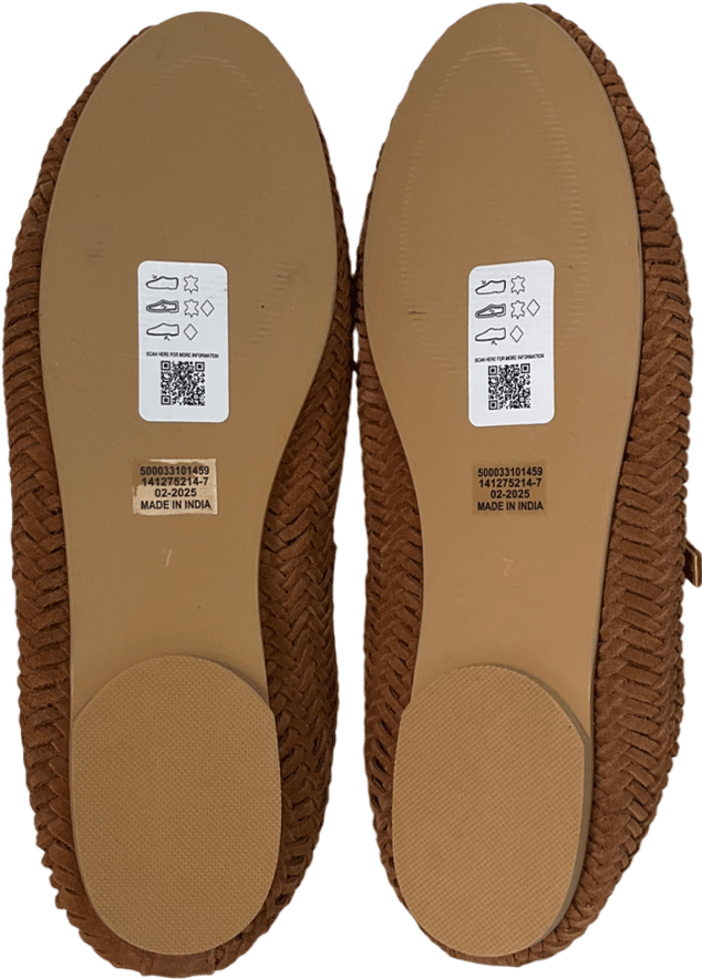 Topshop Brown Bonnie Woven Real Suede Mary Jane Ballet In Tan Suede UK 7 EU 40 👠 - Reliked