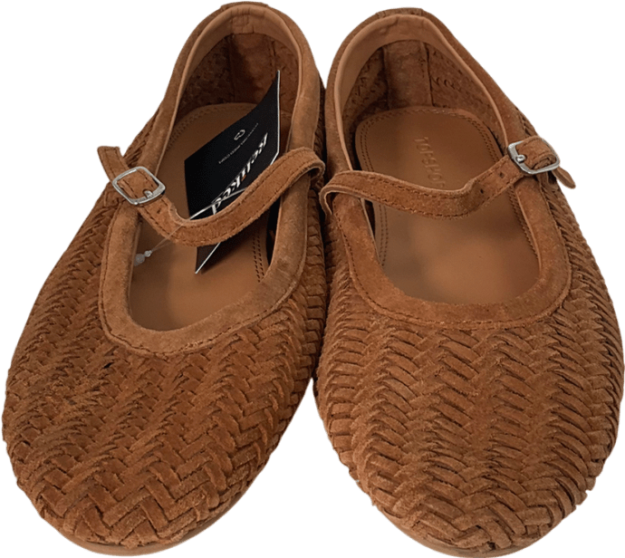 Topshop Brown Bonnie Woven Real Suede Mary Jane Ballet In Tan Suede UK 7 EU 40 👠 - Reliked