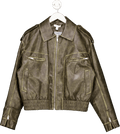 Topshop Brown Distressed Faux Leather Zip Bomber Jacket UK S - Reliked
