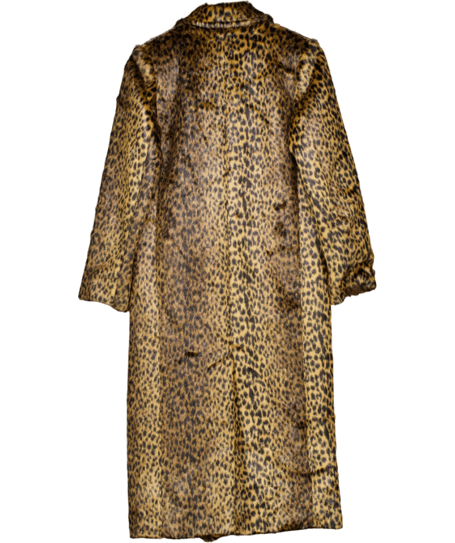 Topshop Brown Leopard Faux Fur Full Length Double Breasted Coat UK 4 - Reliked