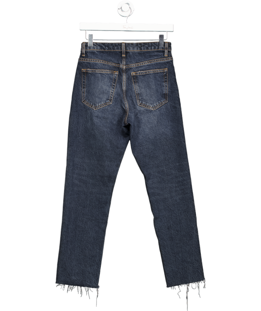 Topshop Dark Blue Straight Leg Raw Hem Jeans L32 W26 - Reliked