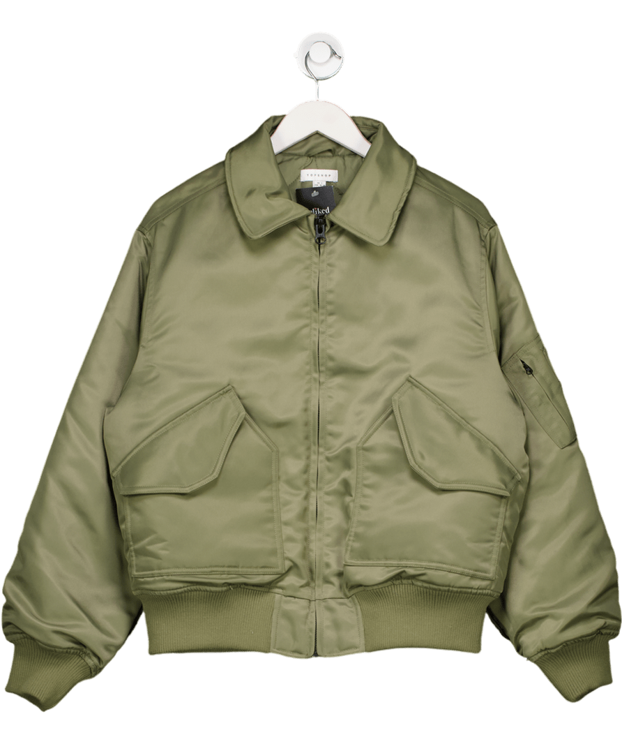 Topshop Green Bomber Puffer Jacket In Khaki UK S - Reliked