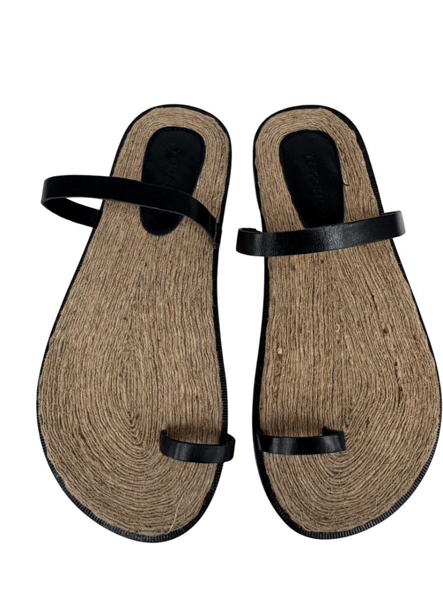 Topshop Kik Real Leather Toe Loop Flat Sandal In Black UK 7 EU 40 👠 - Reliked