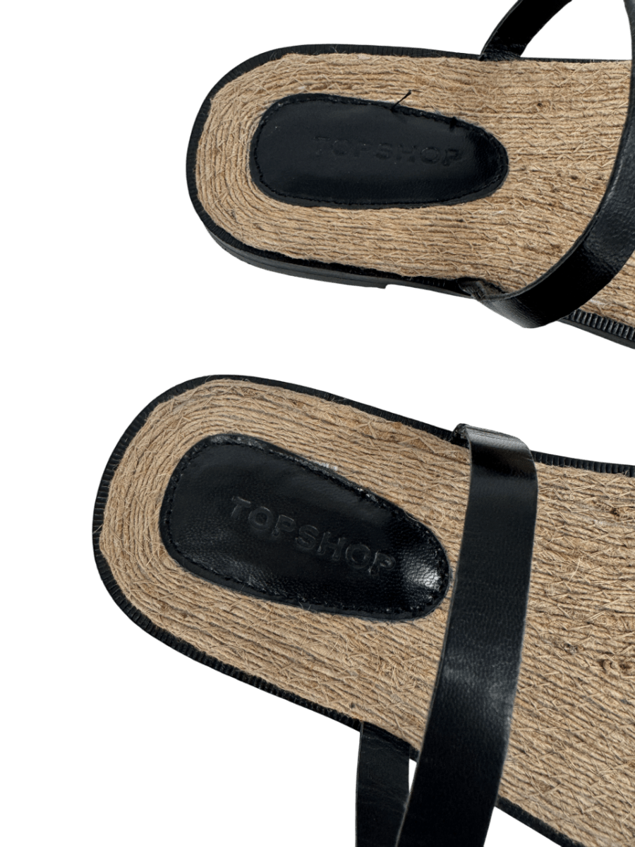 Topshop Kik Real Leather Toe Loop Flat Sandal In Black UK 7 EU 40 👠 - Reliked