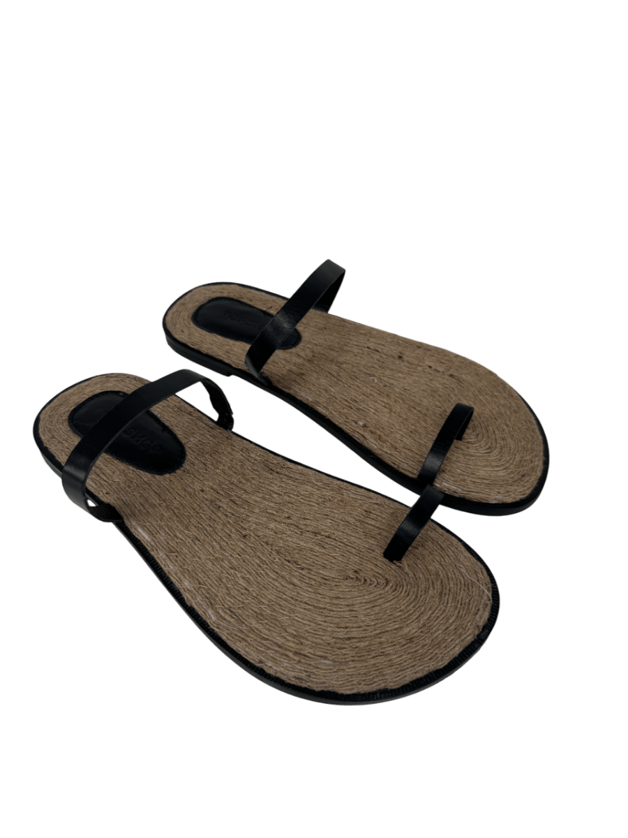 Topshop Kik Real Leather Toe Loop Flat Sandal In Black UK 7 EU 40 👠 - Reliked