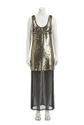 Topshop Gunmetal / Black   Layered Sheer Sequin Midi Dress UK 18