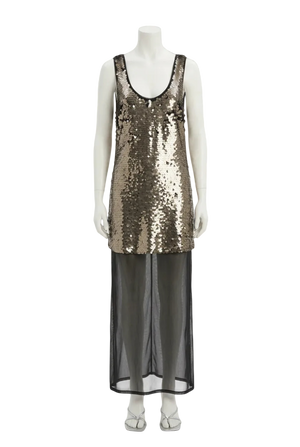 Topshop Gunmetal / Black   Layered Sheer Sequin Midi Dress UK 18