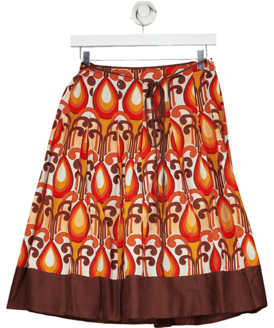 Topshop Orange & Brown Print Pleated Skirt UK 12 - Reliked