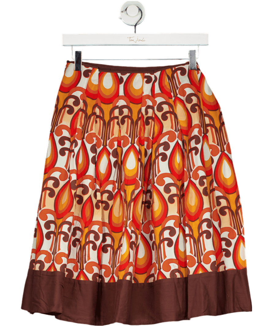 Topshop Orange & Brown Print Pleated Skirt UK 12 - Reliked
