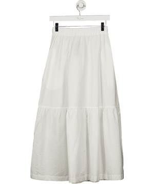 Topshop White Cotton Blend Frill Hemm Midi Skirt UK 6