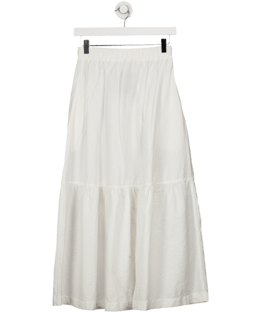 Topshop White Cotton Blend Frill Hemm Midi Skirt UK 6 - Reliked