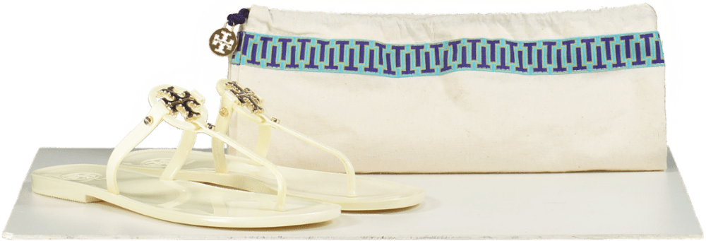 Tory Burch Cream Jelly Logo Sandals UK 7 EU 40 👠 - Reliked