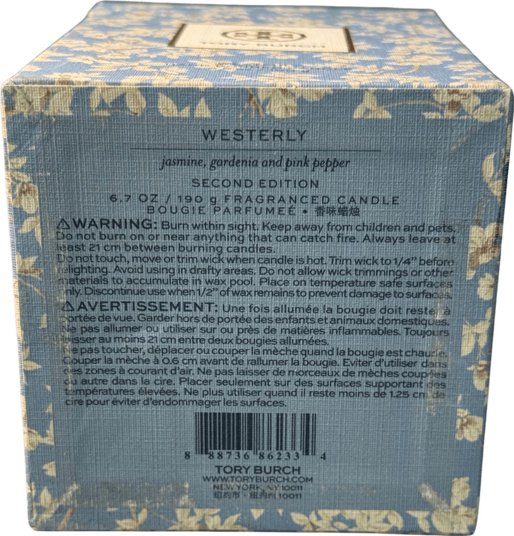 Tory Burch Westerly Jasmine, Gardenia And Pink Pepper Candle 190g - Reliked