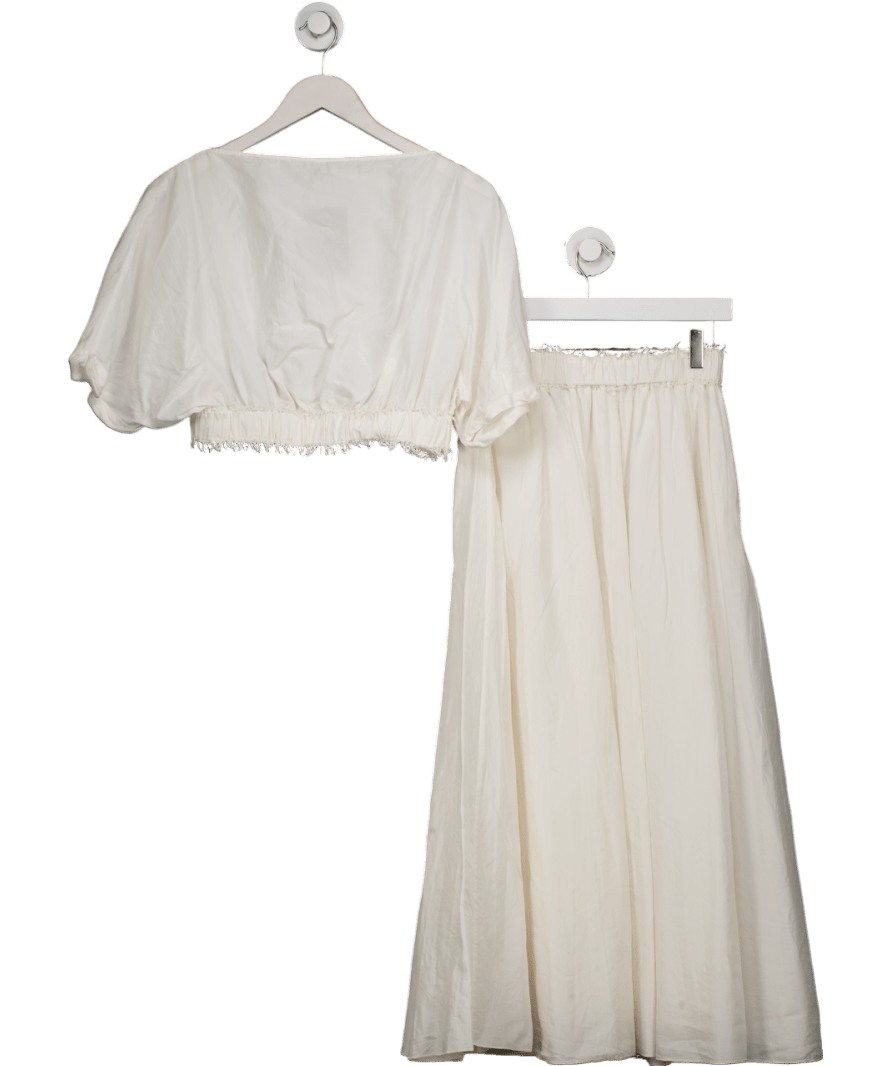 Totême 2 - piece Ivory White Crinkle Silk Skirt And Top Set UK 8 - Reliked