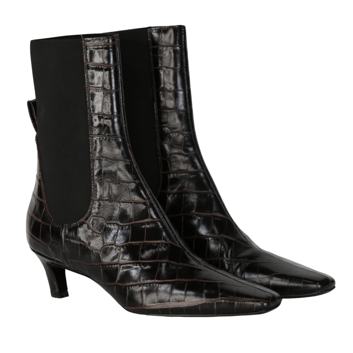 Totême Dark Brown Croc - effect Leather Ankle Boots UK 5 EU 38 👠 - Reliked