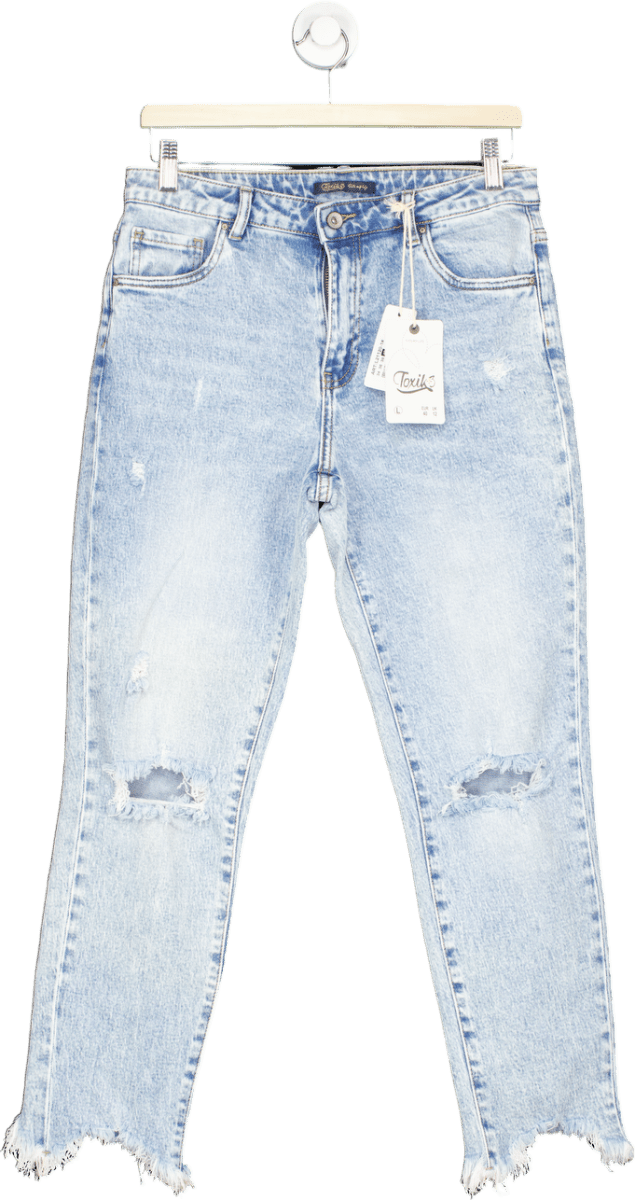 Toxik3 Light Blue Frayed Hem Jeans UK 12 - Reliked