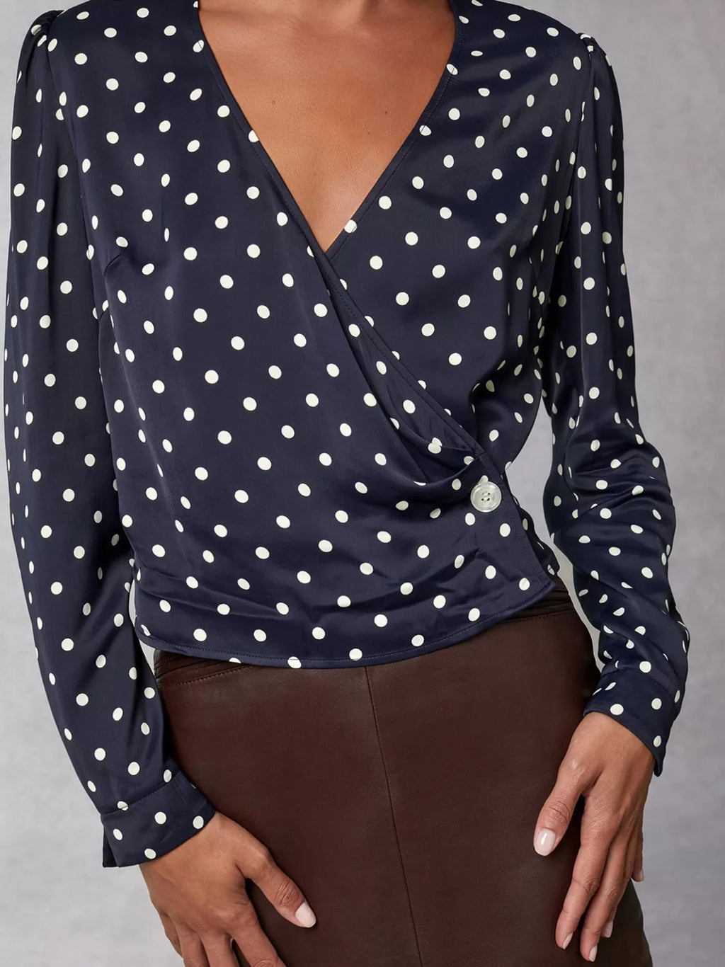 Rouje Paris Blue polkadot Tressie Long Sleeve Wrap Blouse UK 8