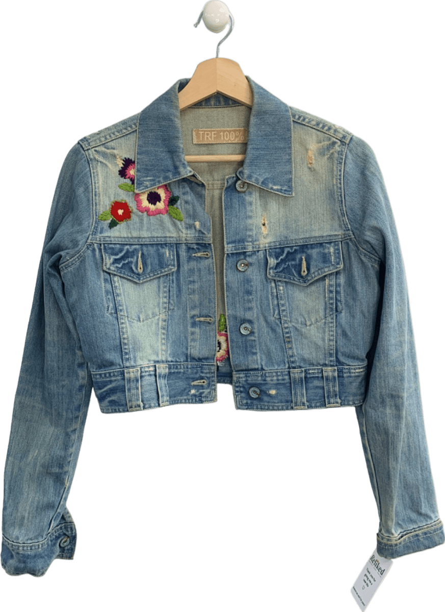 TRF Light Blue Embroidered Denim Jacket M - Reliked