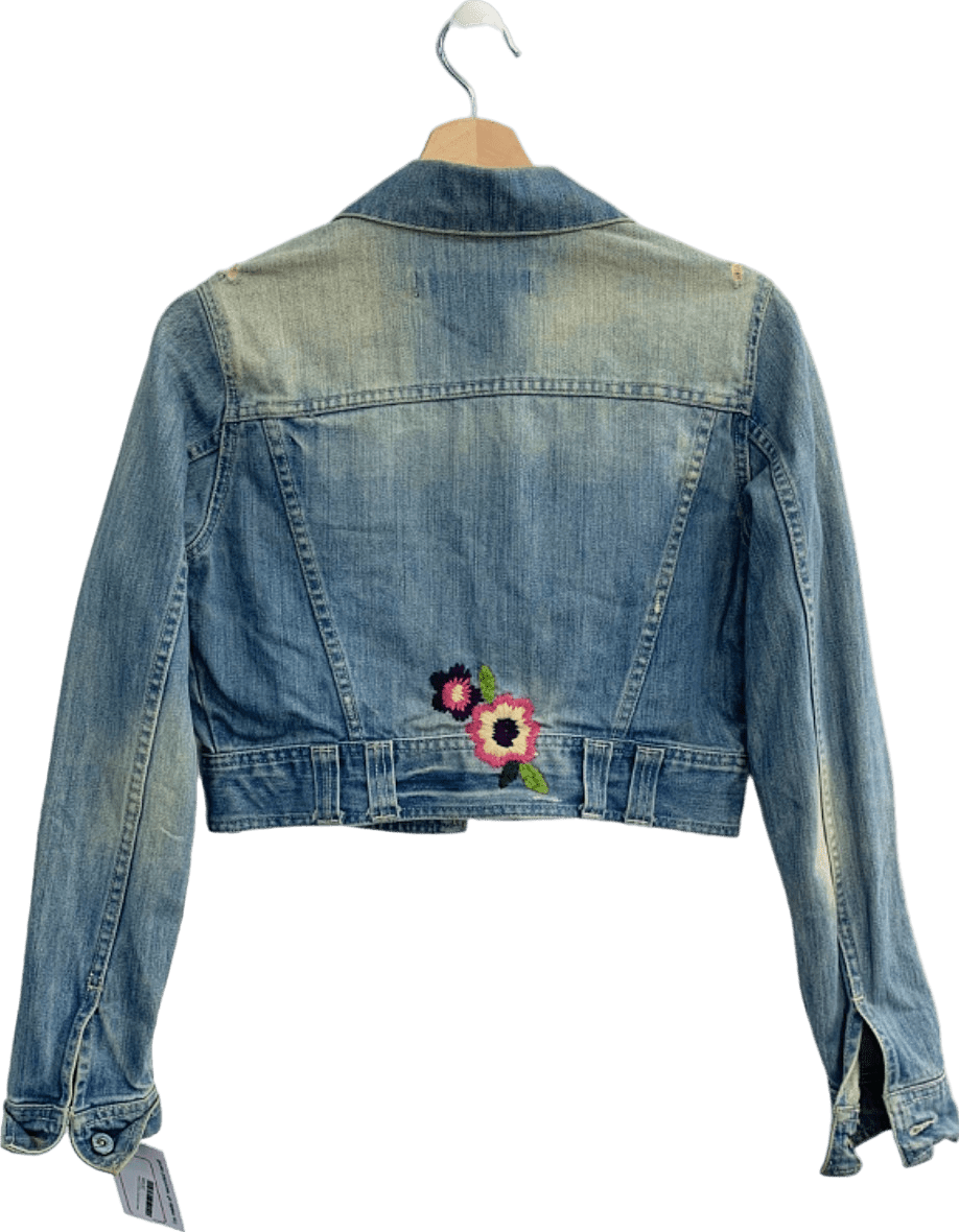 TRF Light Blue Embroidered Denim Jacket M - Reliked