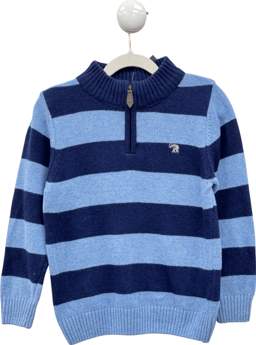 TROTTERS Thomas Brown Wool / Cashmere Blend Blue Striped 1/4 Zip Jumper 6 Years - Reliked