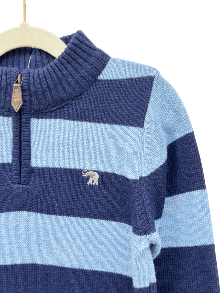 TROTTERS Thomas Brown Wool / Cashmere Blend Blue Striped 1/4 Zip Jumper 6 Years - Reliked