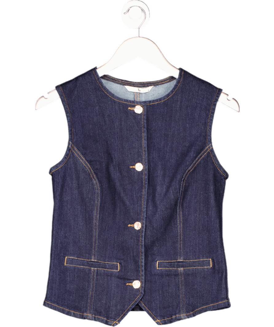 TU Blue Dark Denim Button Waistcoat UK 8 - Reliked