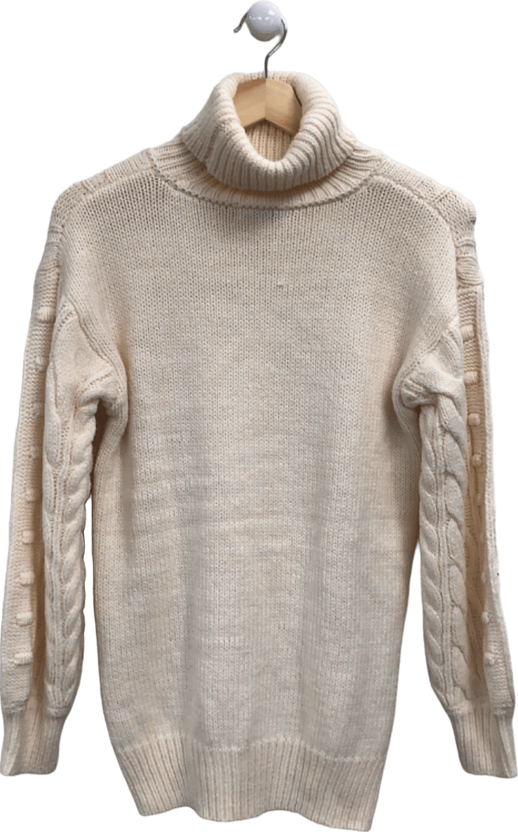 Tu Cream Cable Knit Roll Neck Jumper UK 8 - Reliked