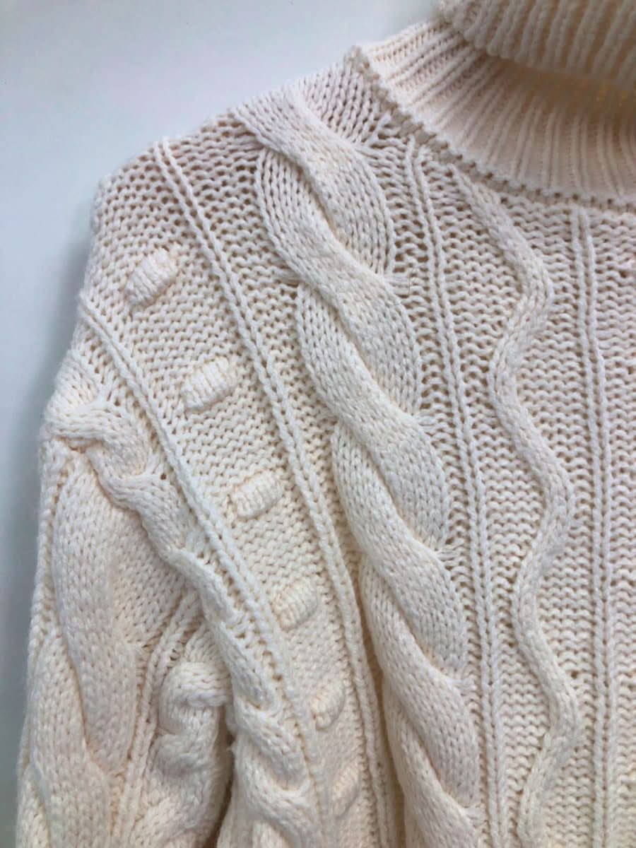 Tu Cream Cable Knit Roll Neck Jumper UK 8 - Reliked