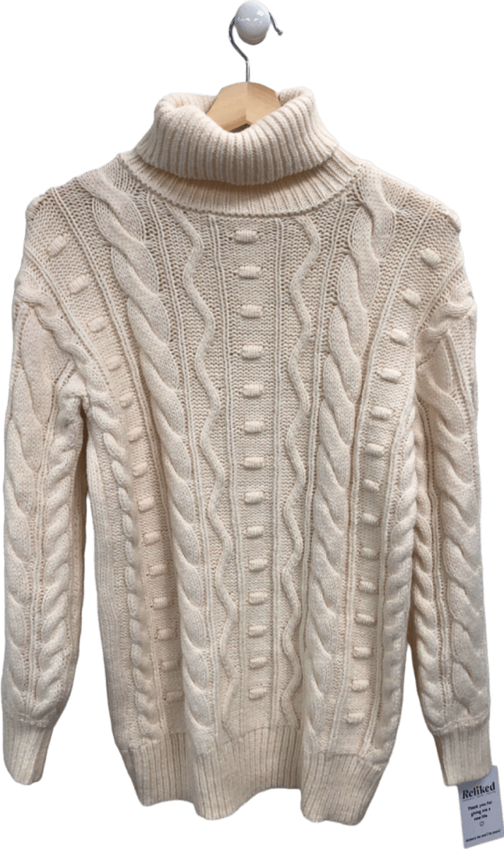 Tu Cream Cable Knit Roll Neck Jumper UK 8 - Reliked