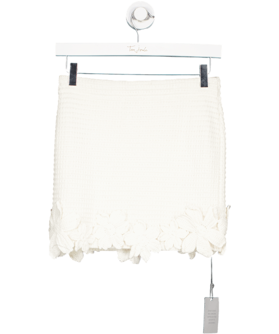 Tularosa Ivory White Knit 3d Flower Mini Skirt UK XS - Reliked
