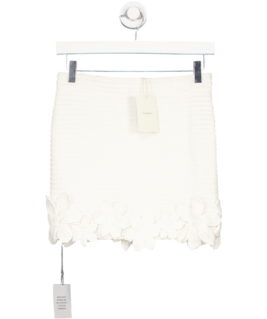 Tularosa Ivory White Knit 3d Flower Mini Skirt UK XS - Reliked