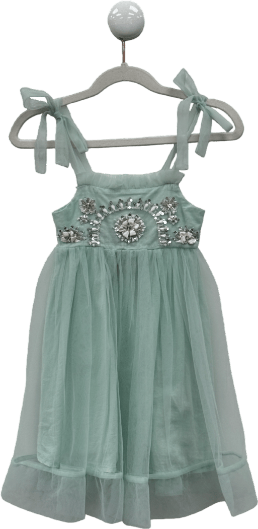 TUTU DU MONDE Mint Green Embellished Tulle Skirt Dress 4 Years - Reliked