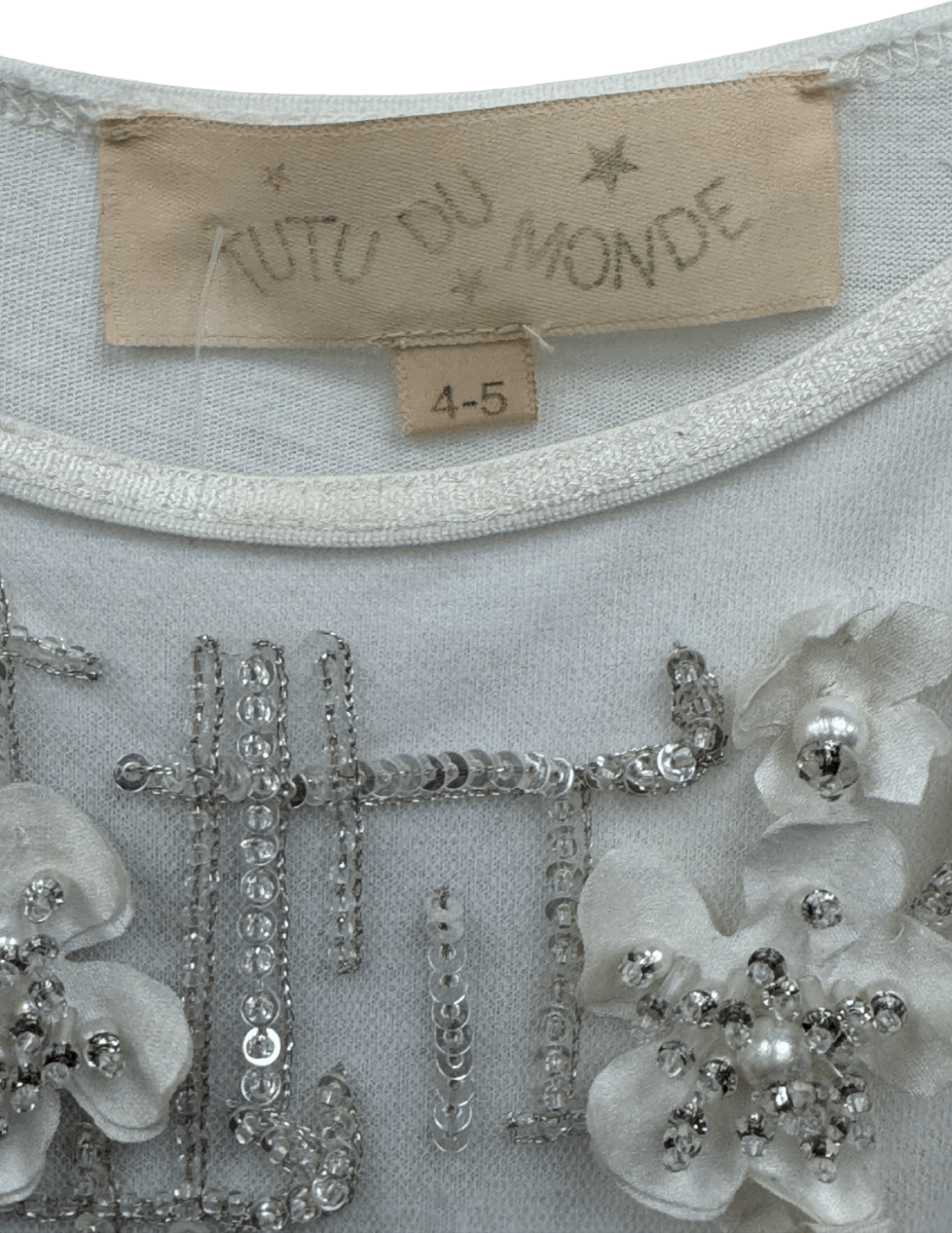 TUTU DU MONDE White Tulle Skirt Embellished Dress 4 - 5 Years - Reliked
