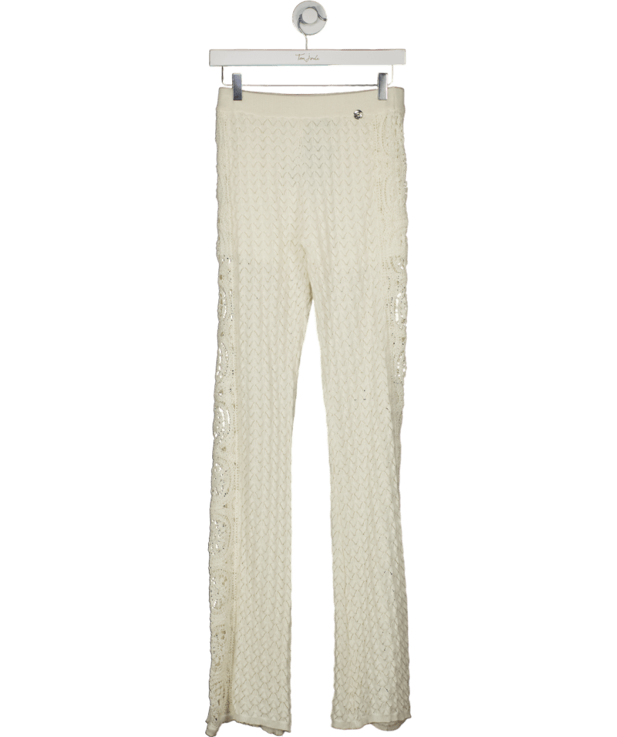 TWINSET MILANO Cream Crochet Knit Trousers UK S - Reliked