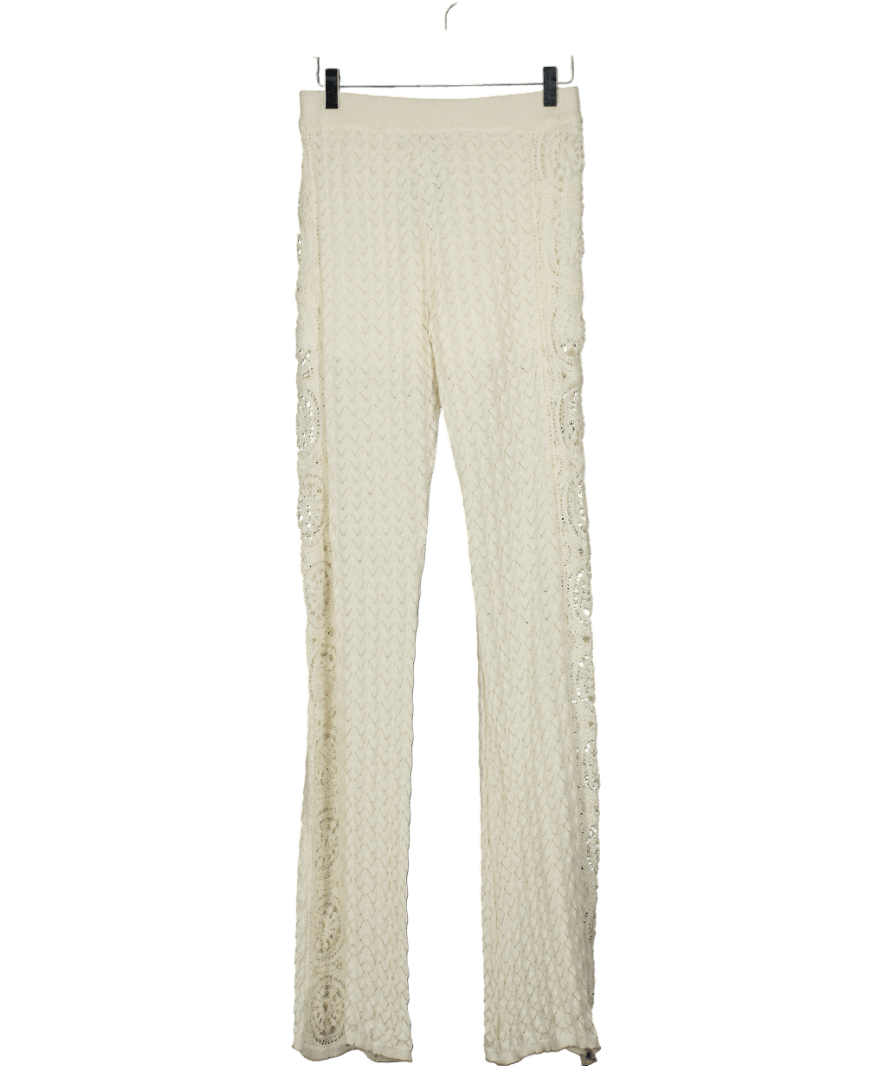 TWINSET MILANO Cream Crochet Knit Trousers UK S - Reliked