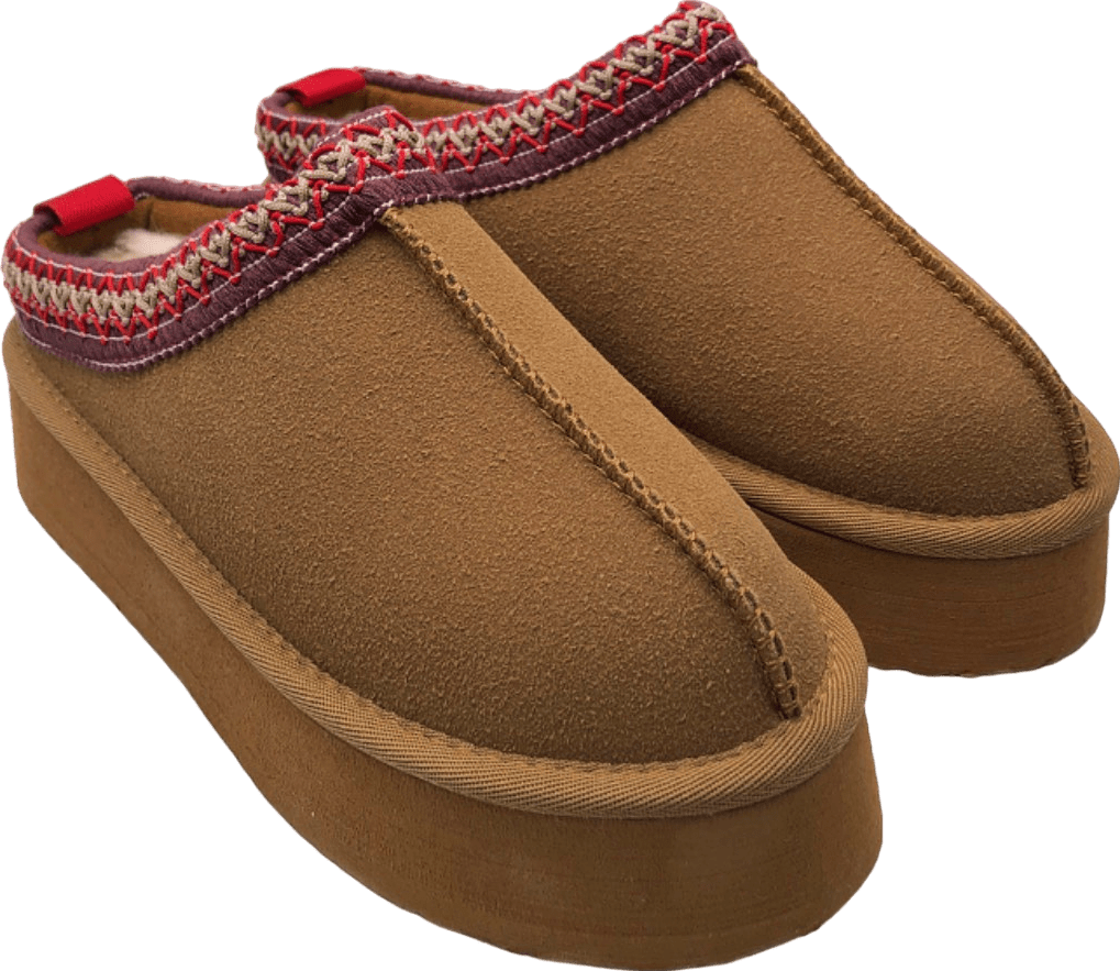 Unbranded Brown Embroidered Platform Slippers UK 3 - Reliked