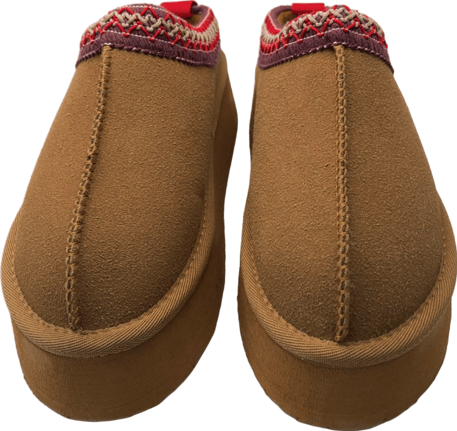 Unbranded Brown Embroidered Platform Slippers UK 3 - Reliked