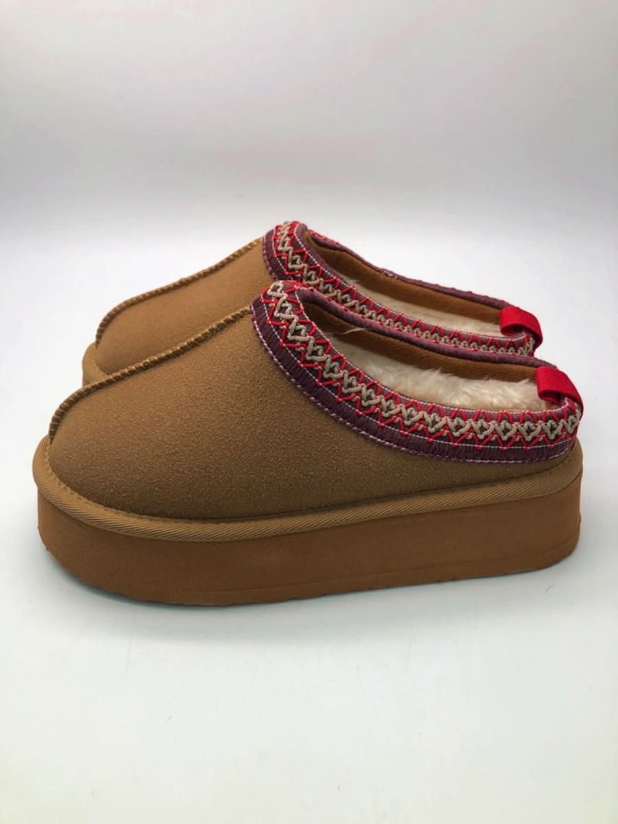 Unbranded Brown Embroidered Platform Slippers UK 3 - Reliked