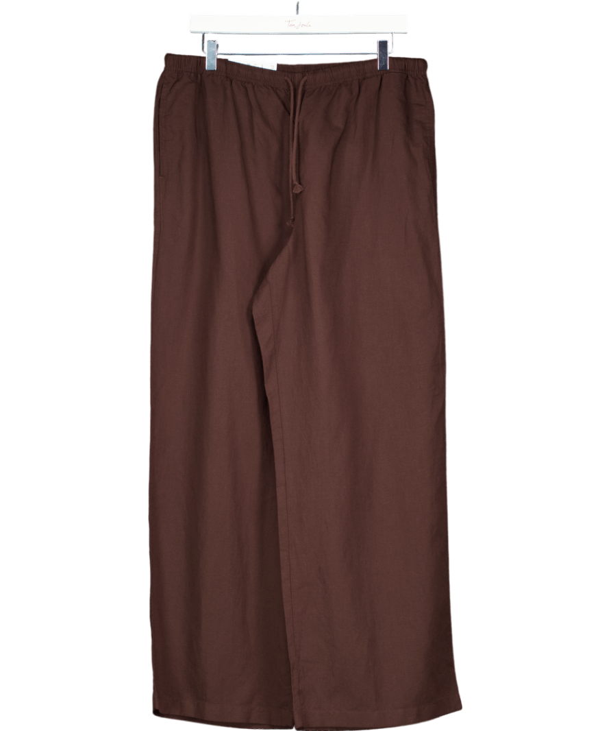 Uniqlo Chocolate Brown Linen Blend Easy Trousers UK XL - Reliked