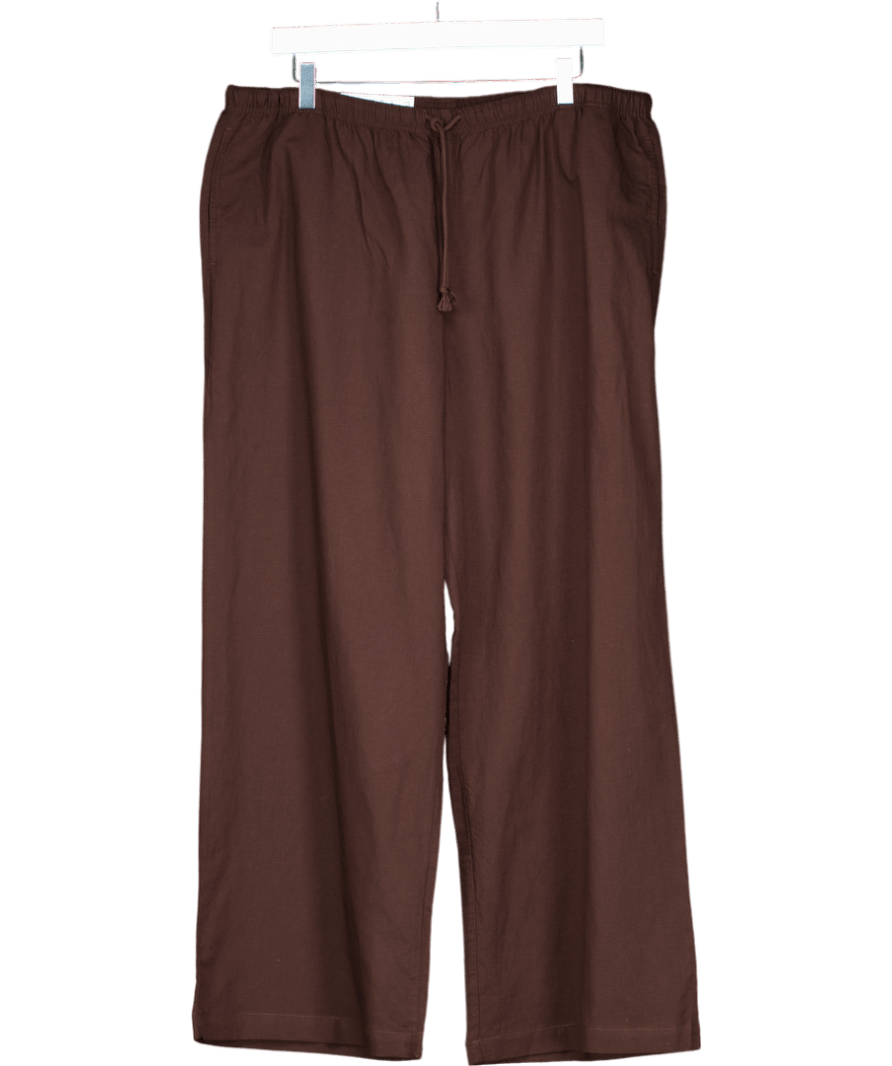 Uniqlo Chocolate Brown Linen Blend Easy Trousers UK XXL - Reliked