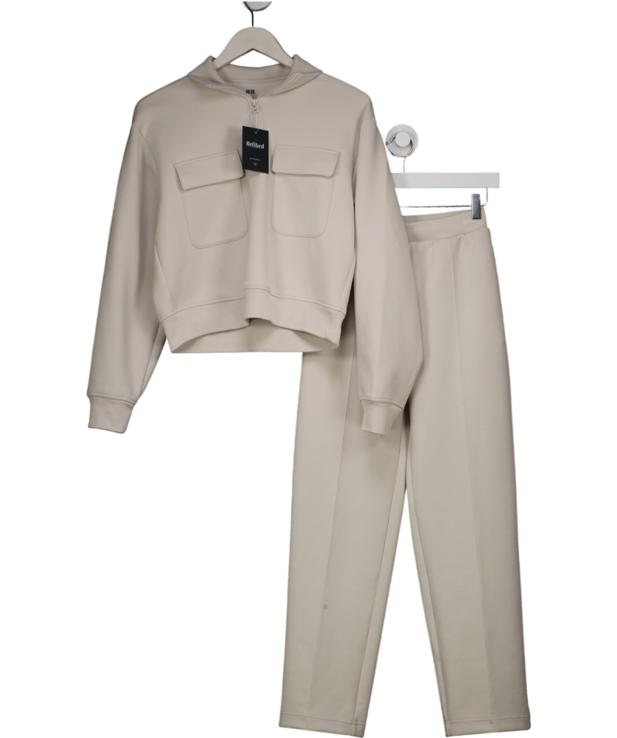 Uniqlo Cream Dry Sweat Half - zip Shirt And Trouser Set UK S - Reliked