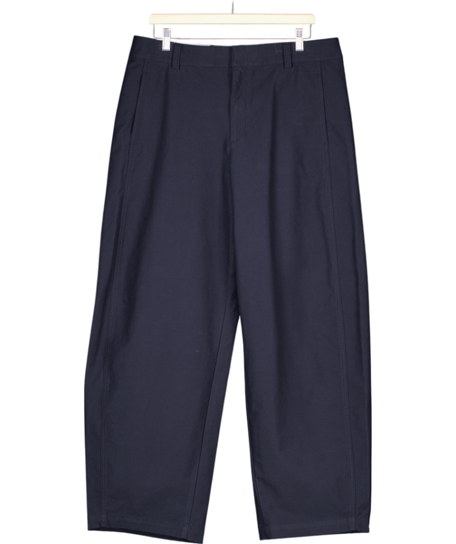 Uniqlo Navy Blue Jersey Barrel Leg Trousers UK XL - Reliked