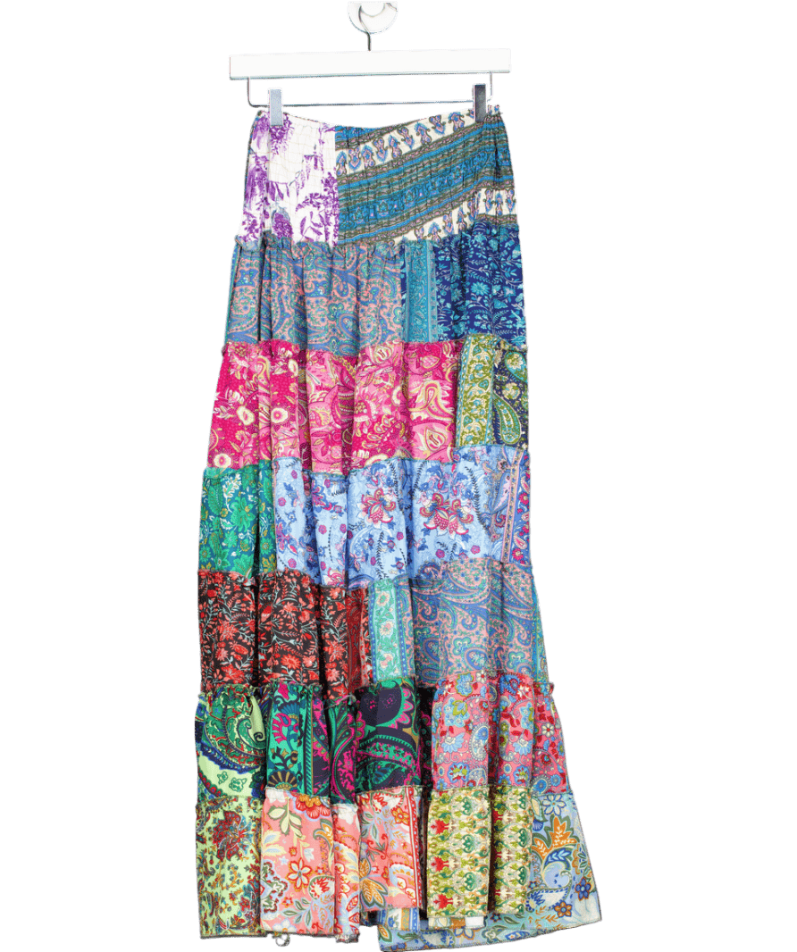 Unknown Multicoloured Silk Multicolour Tiered Maxi Skirt UK XS/S - Reliked